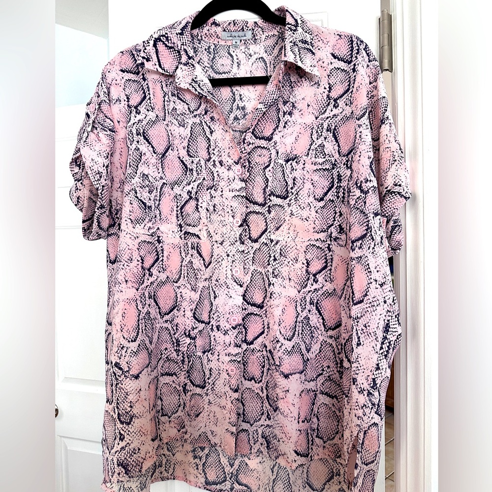 White Birch button down blouse, size Medium. Snake skin print.